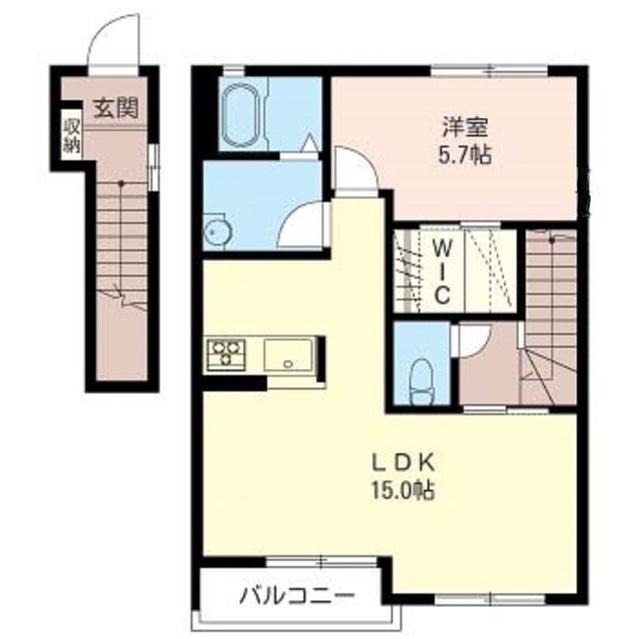 カーサオアシス(1LDK/2階)の間取り写真