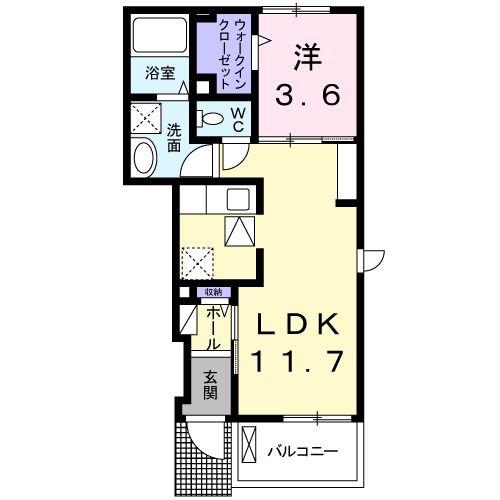 ラ ヴィ ベールA(1LDK/1階)の間取り写真