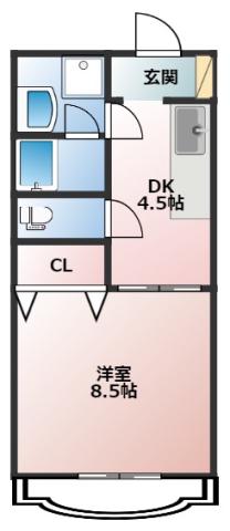 ディオールII(1DK/2階)の間取り写真
