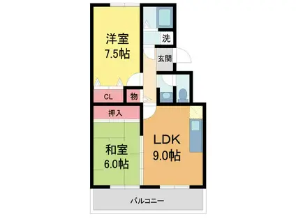 ハイアットホーム北名次(2LDK/3階)の間取り写真