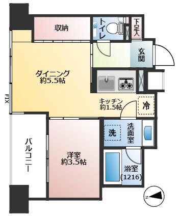 ローレルコート市ヶ谷(1LDK/6階)の間取り写真