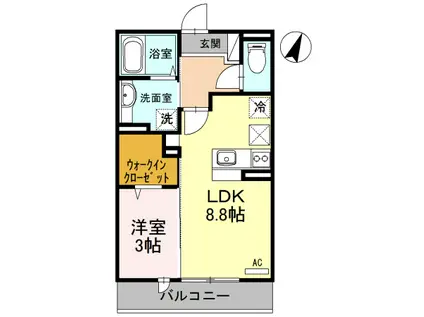 アンジュール C(1LDK/1階)の間取り写真