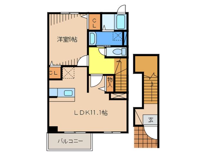 サンアルグレアA(1LDK/2階)の間取り写真