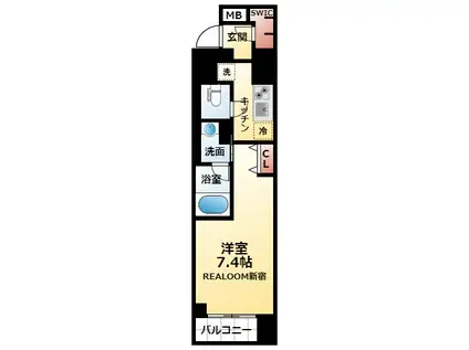 コンシェリア新宿御苑(1K/13階)の間取り写真