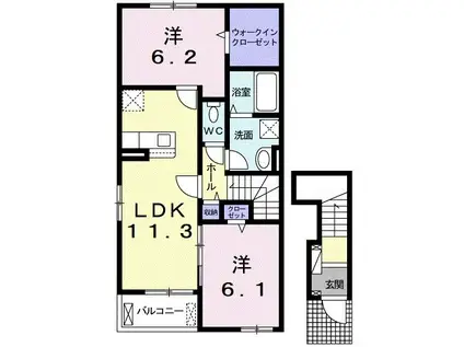 コスモ武豊II(2LDK/2階)の間取り写真