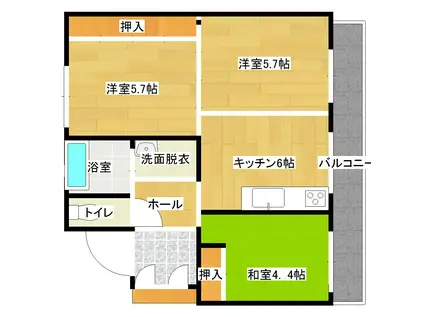 ビレッジハウス土崎3号棟(3DK/1階)の間取り写真