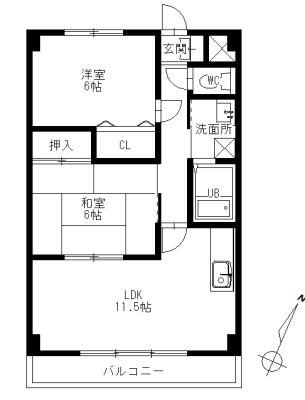 鷹取プレイス(2LDK/4階)の間取り写真