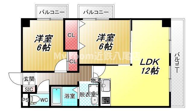グランドゥール(2LDK/2階)の間取り写真