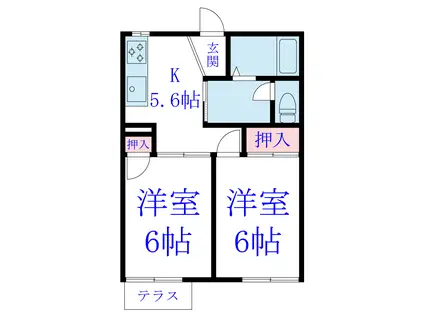 ウィンドコートA棟(2DK/2階)の間取り写真