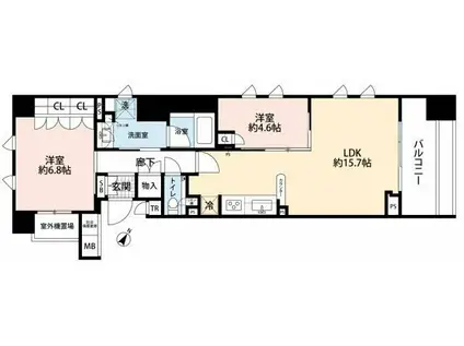 クオリア日本橋浜町(2LDK/6階)の間取り写真