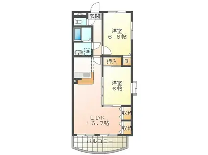 マッシモグローリア(2LDK/3階)の間取り写真