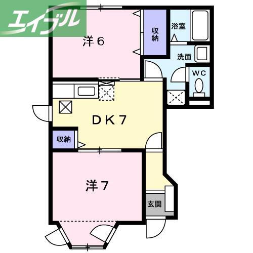 ウィスタリア(2DK/1階)の間取り写真