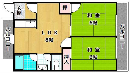 東ハイム(2LDK/4階)の間取り写真