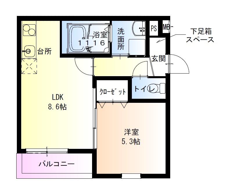 フジパレス吉田ウエスト(1LDK/3階)の間取り写真