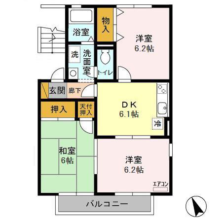 サンライズヒルAB(3DK/2階)の間取り写真