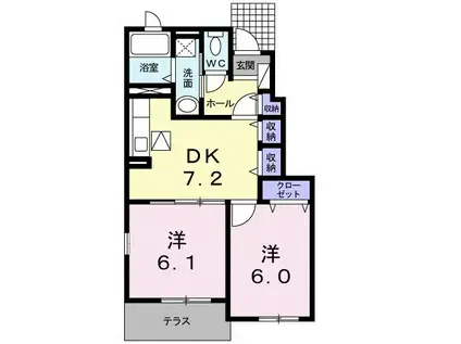 カーサレアルB棟(2DK/1階)の間取り写真
