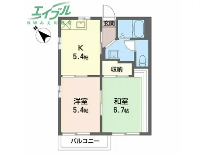 コーポ ケーアイ A棟(2K/2階)の間取り写真