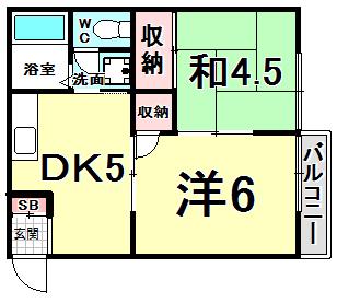 ヒルサイド山手(2DK/1階)の間取り写真
