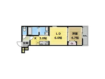 フジパレス俊徳道駅西(1LDK/2階)の間取り写真
