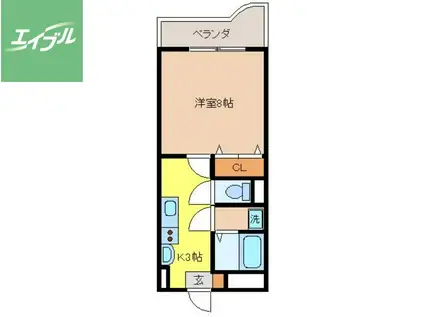 カレンドール(1K/4階)の間取り写真