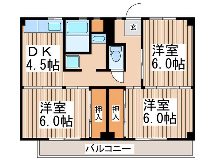 ビレッジハウス川井宿5号棟(3DK/5階)の間取り写真