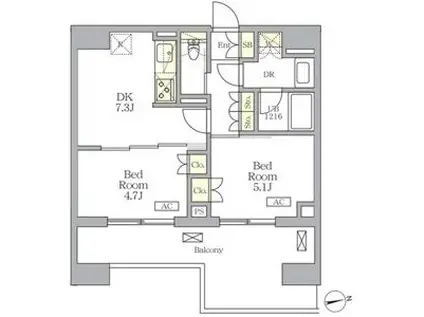ザ・ライオンズフォーシア文京湯島(2DK/10階)の間取り写真