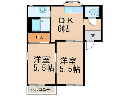 ＪＲ阪和線 六十谷駅 徒歩10分 2階建 築39年(2DK/2階)の間取り写真