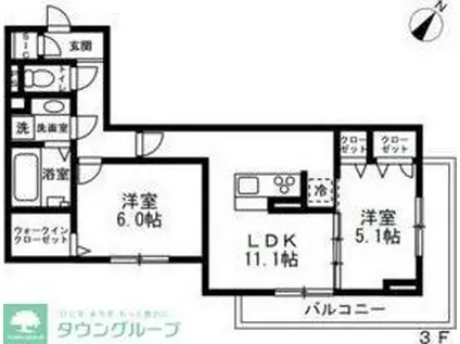 練馬区石神井町8丁目(2LDK/3階)の間取り写真