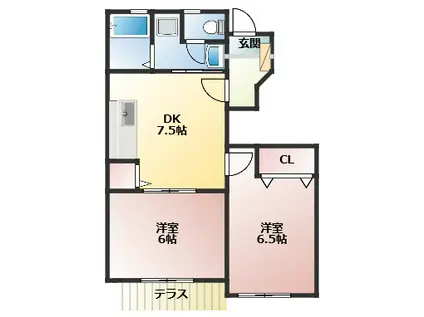 バ-シア堀ノ内II(2DK/1階)の間取り写真