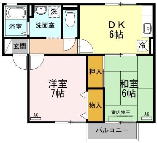 エスパシオ那賀川 B棟(2DK/1階)の間取り写真