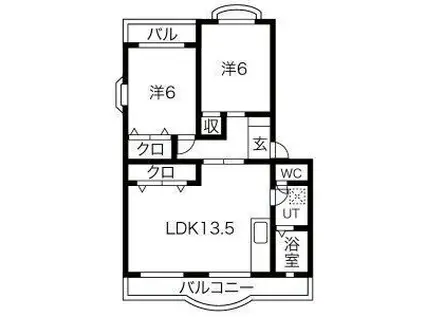 ビューネ松富II(3DK/3階)の間取り写真