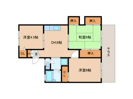 ヴィラ水門(3DK/1階)の間取り写真