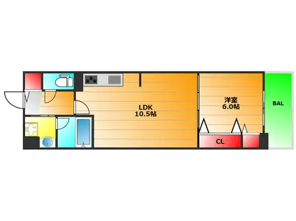 グランセジュール大国町(1LDK/2階)の間取り写真