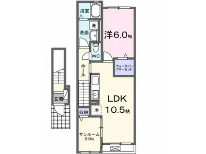 ルーチェテラス B(1LDK/2階)の間取り写真