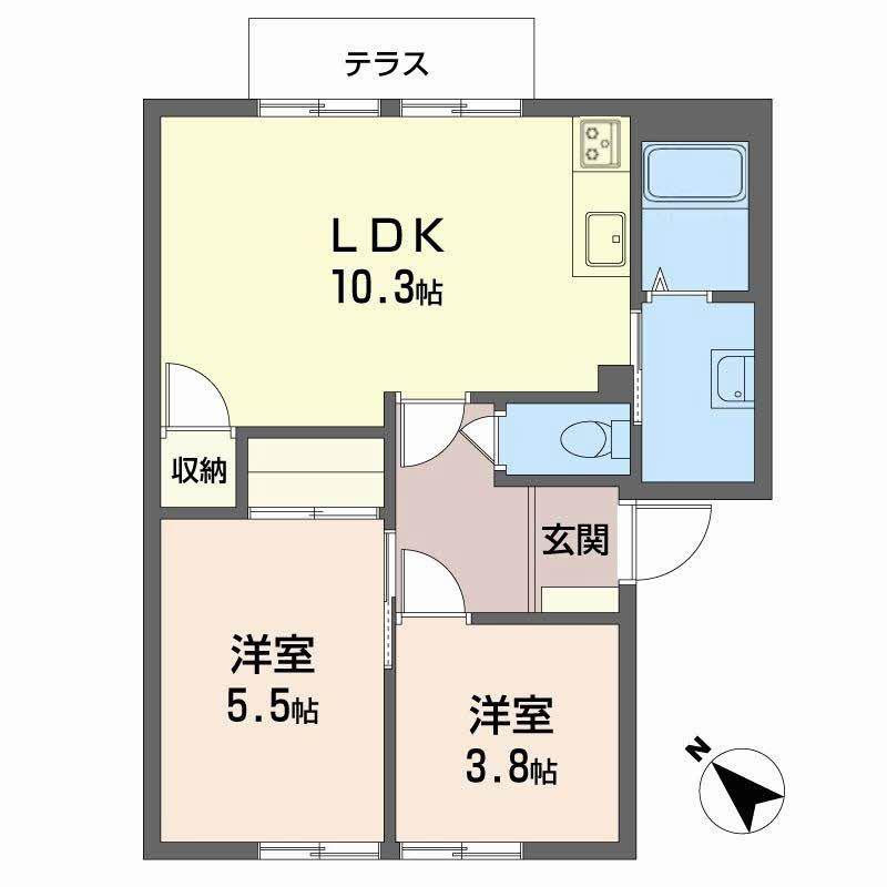 西谷ハイツC棟(2LDK/1階)の間取り写真