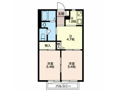 ロイヤルグリーンハイツ(2DK/2階)の間取り写真