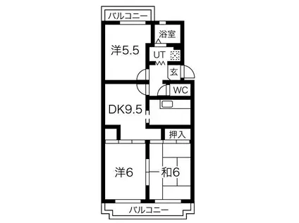 グリーンアベニュー(3DK/1階)の間取り写真