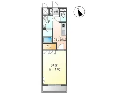 敬愛ハイツB(1K/2階)の間取り写真