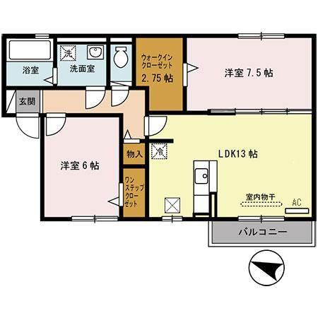 グレイスソシアキトロ(2LDK/1階)の間取り写真