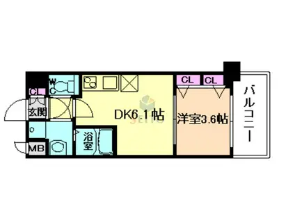 プレサンス天神橋筋六丁目ヴォワール(1DK/3階)の間取り写真