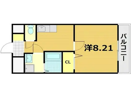 アメリ御所西(1K/3階)の間取り写真