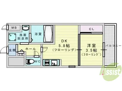MCOURT江坂(1DK/2階)の間取り写真