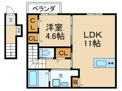 アルーデコートII(1LDK/2階)の間取り写真