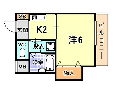 ヴィラ芦屋川(1K/2階)の間取り写真