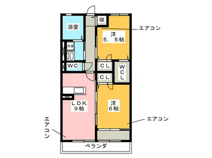 アクアマリン II(2LDK/1階)の間取り写真