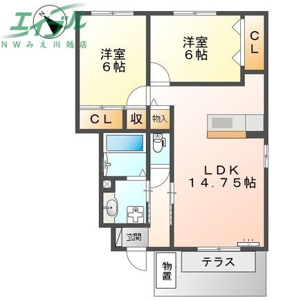 ブランシュ富田 A棟(2LDK/1階)の間取り写真