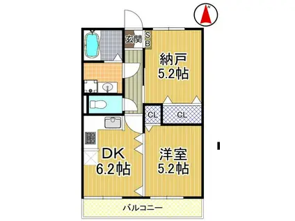 ジェイグラン桜川(2DK/2階)の間取り写真