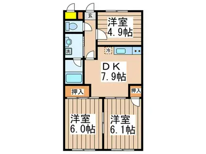 エトワール千代田(3DK/2階)の間取り写真