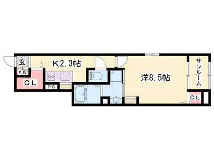 エル フルーリエI(1K/1階)の間取り写真