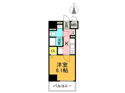 プランドール新町(1K/3階)の間取り写真